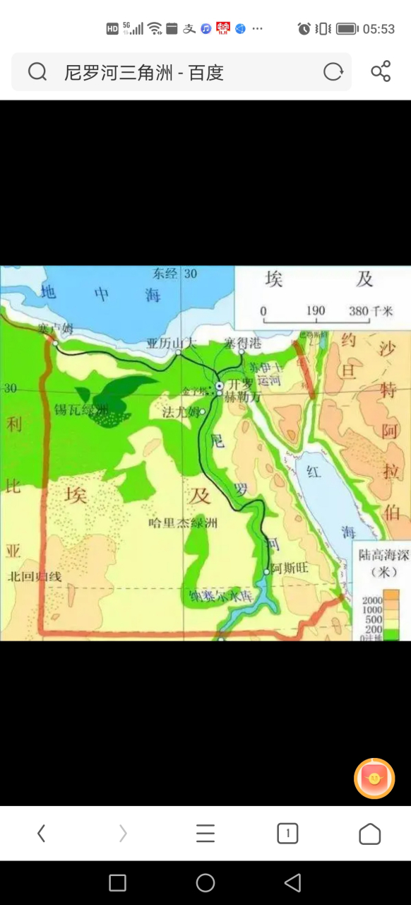 埃及面积为100万平方千米,但是有效国土面积为5万平方千米,只有尼罗河
