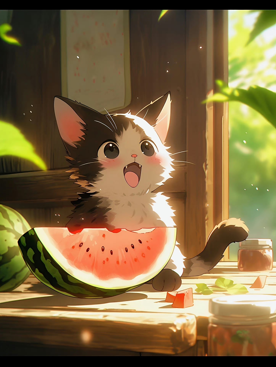吃西瓜的小猫咪[期待]#动漫