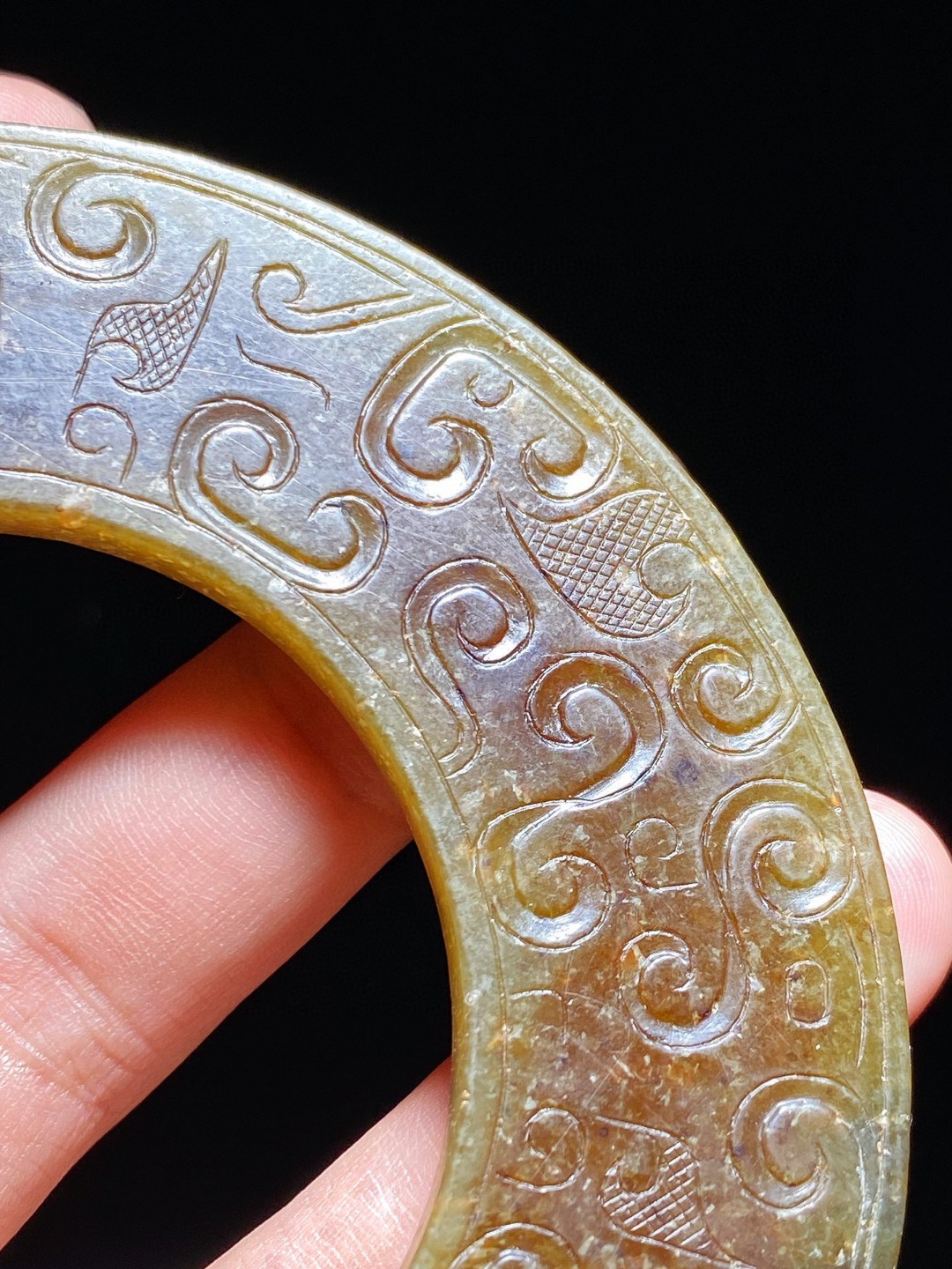 春秋 和田玉青玉 云雷纹 玉环