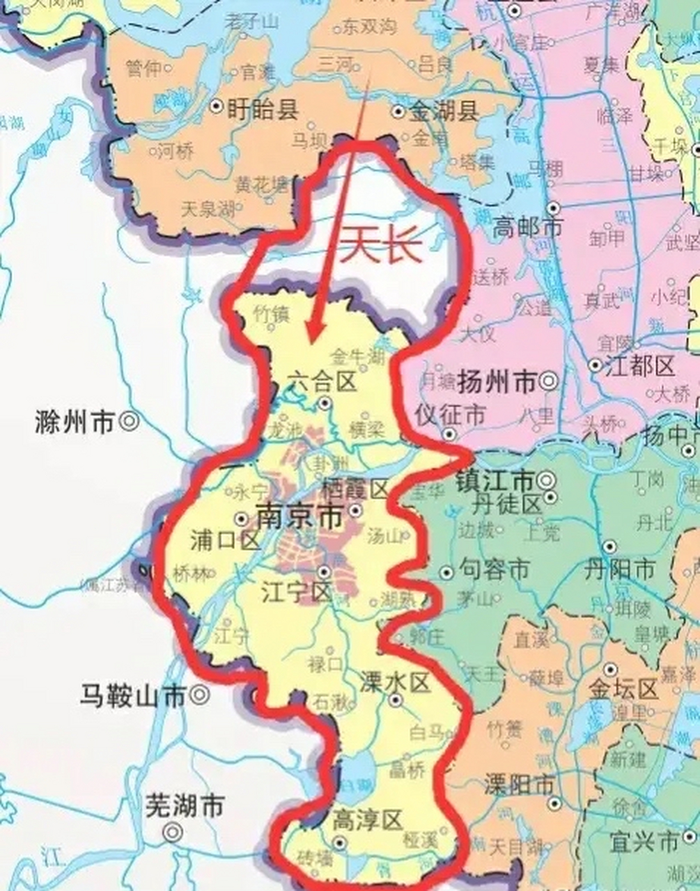 江苏真应该加快天长并入南京的沟通,天长目前就像一个拳头打入江苏