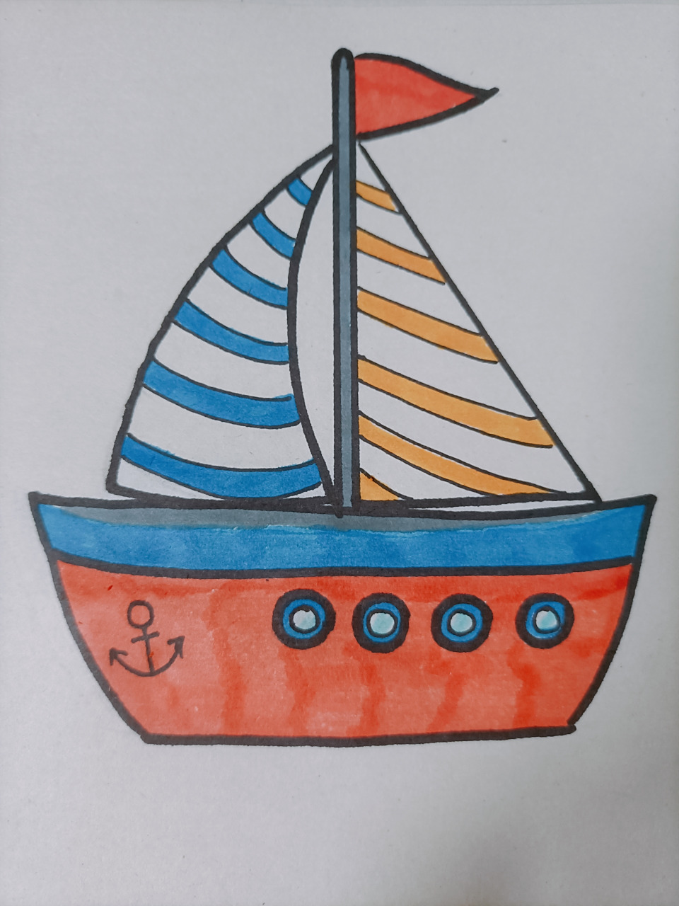 儿童简笔画:一步步画只小帆船 步骤如图 #简笔画