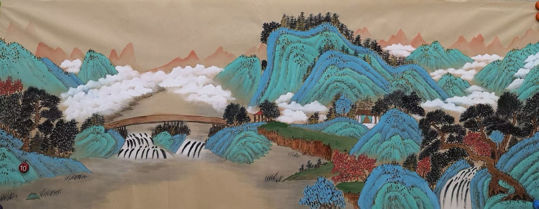 小六尺青绿山水画