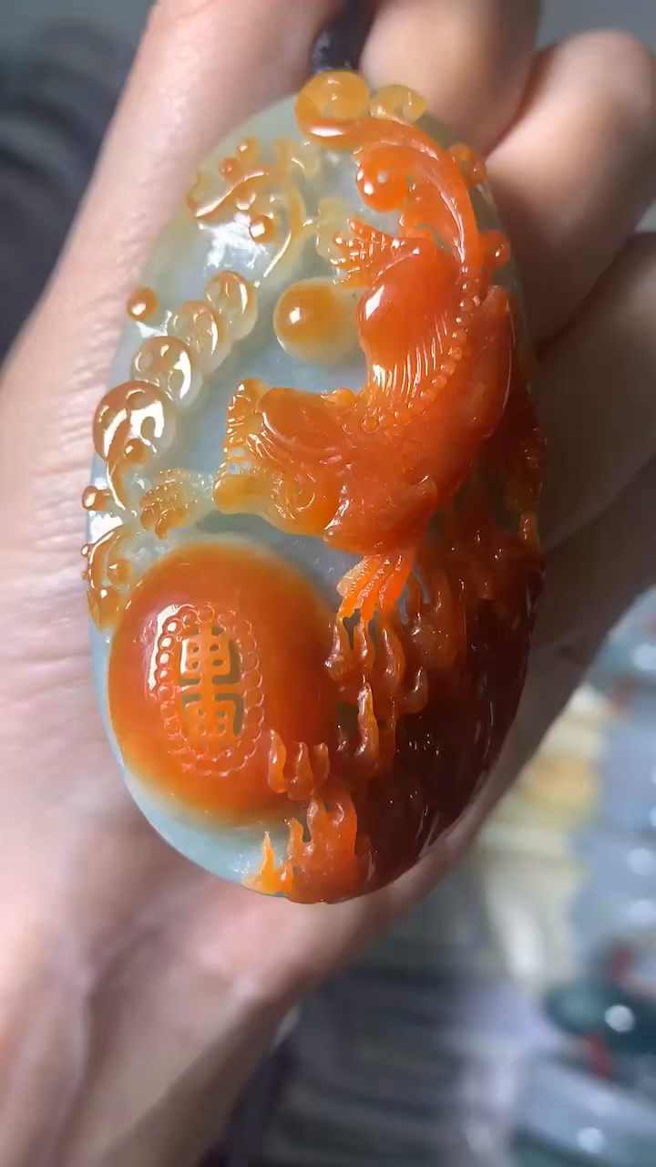 缅甸翡翠红翡手把件