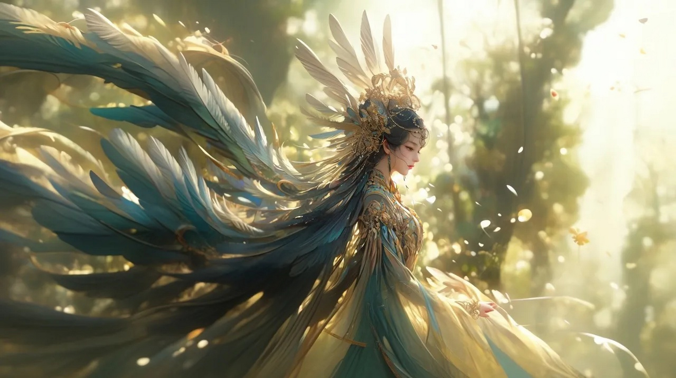 古风美女插画,玉肌盈盈,蛮腰芊芊,银莲碧叶景亦幻