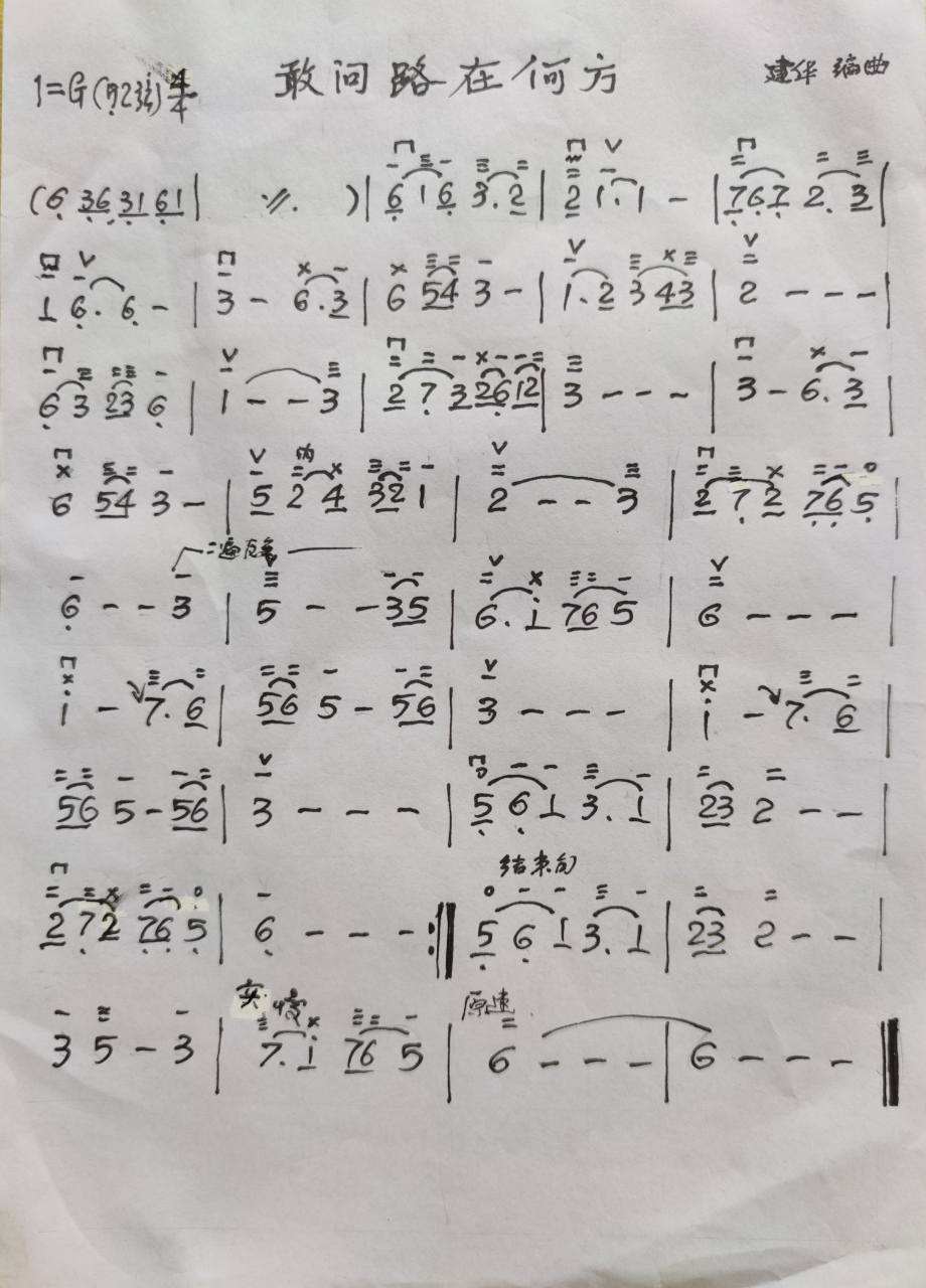 西游记插曲《敢问路在何方》二胡演奏曲谱.
