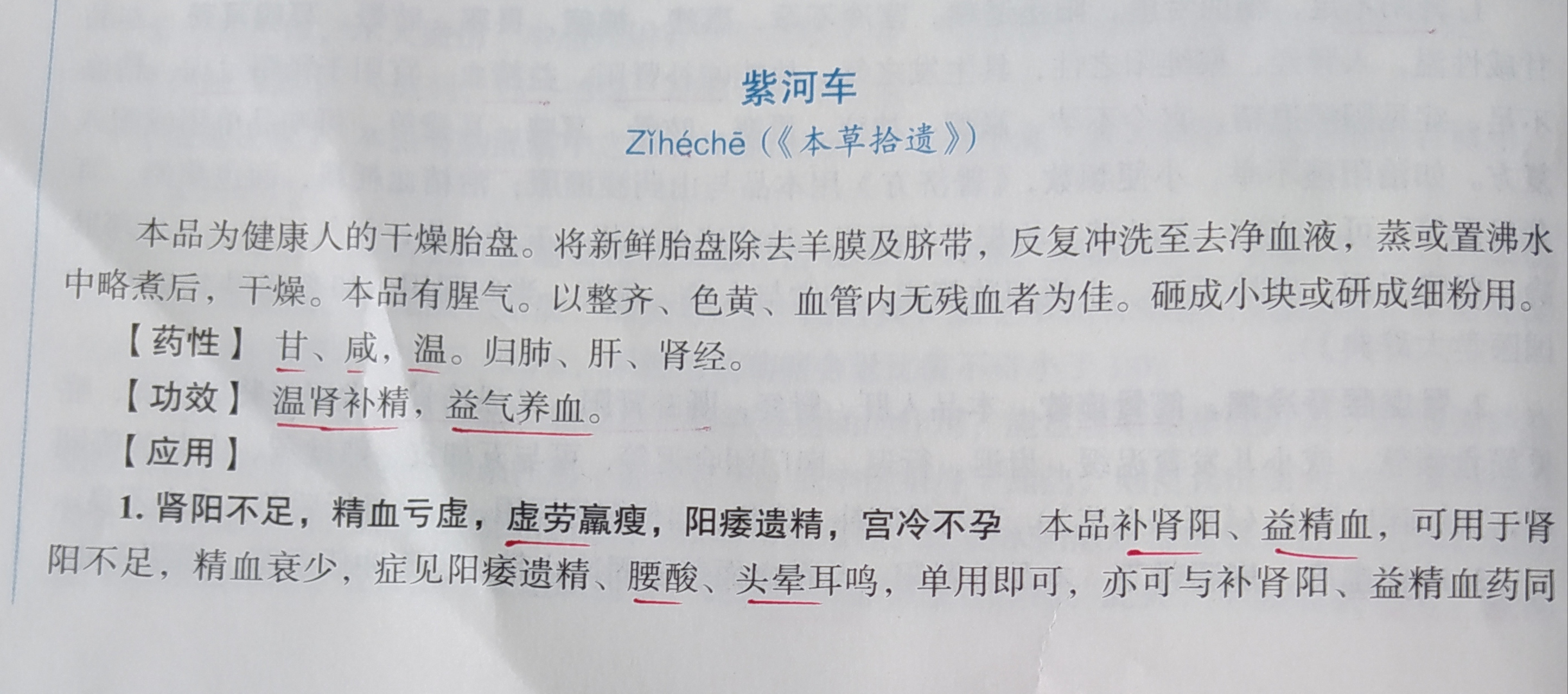 中药"紫河车"一一具有温肾补精,益气养血之功效