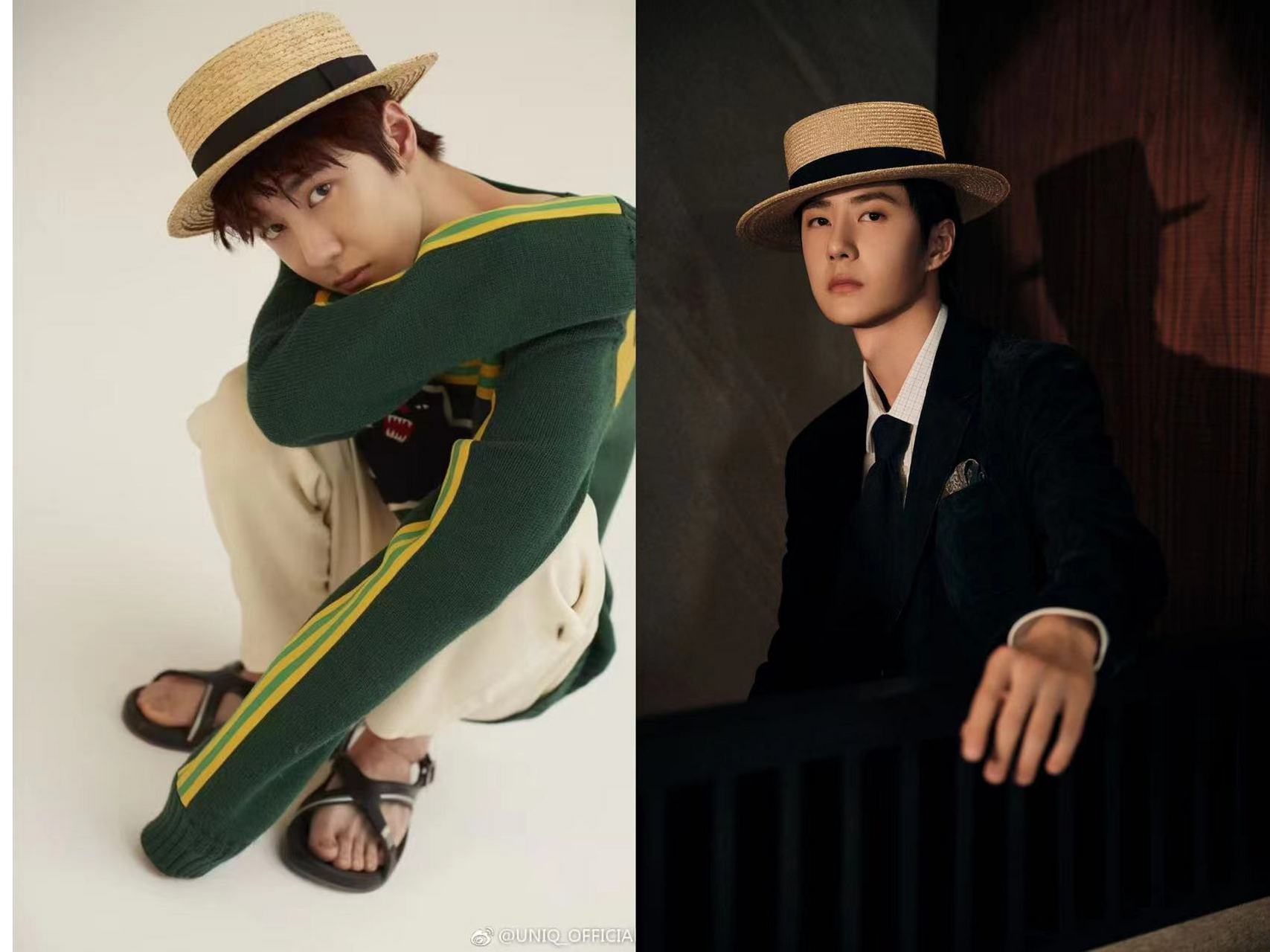 王一博gq草帽造型,2017就戴同一类型,2017甜酷风,2023典雅绅士,同顶