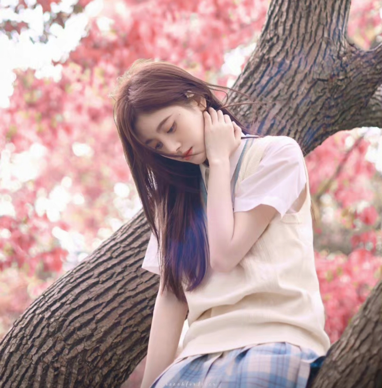 今天是樱花色的鞠婧祎,梦幻般的感觉,很仙女!