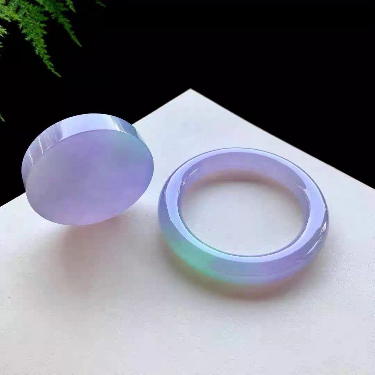 高端冰种紫罗兰春带彩翡翠手镯|||这样的少女镯子,你们心动了吗#翡翠