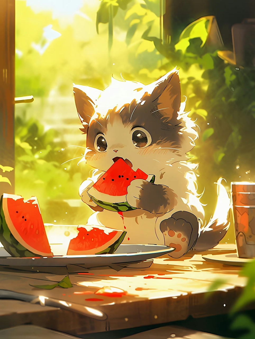 吃西瓜的小猫咪[期待]#动漫