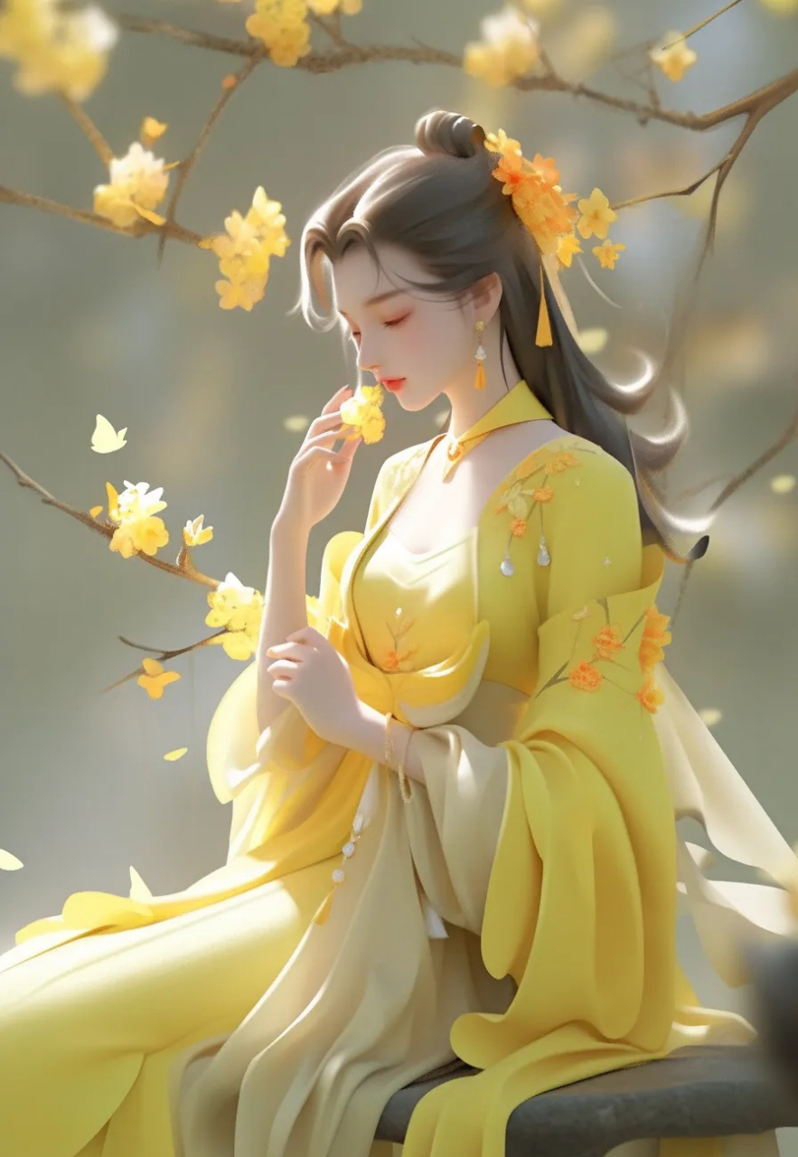 古风清雅黄衣系美人头像