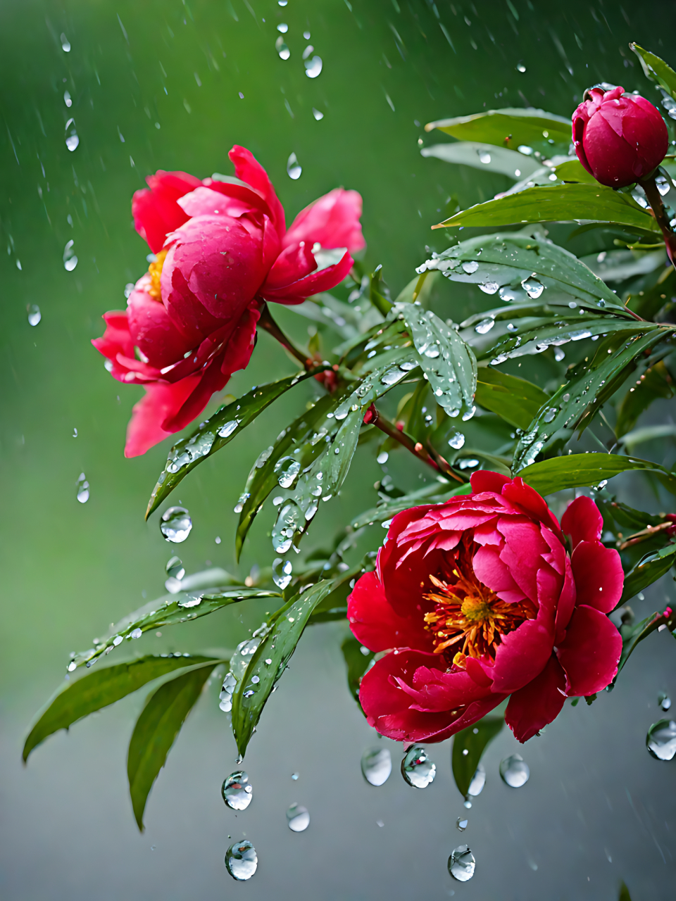 玫瑰小鸟雨朵芍药图片