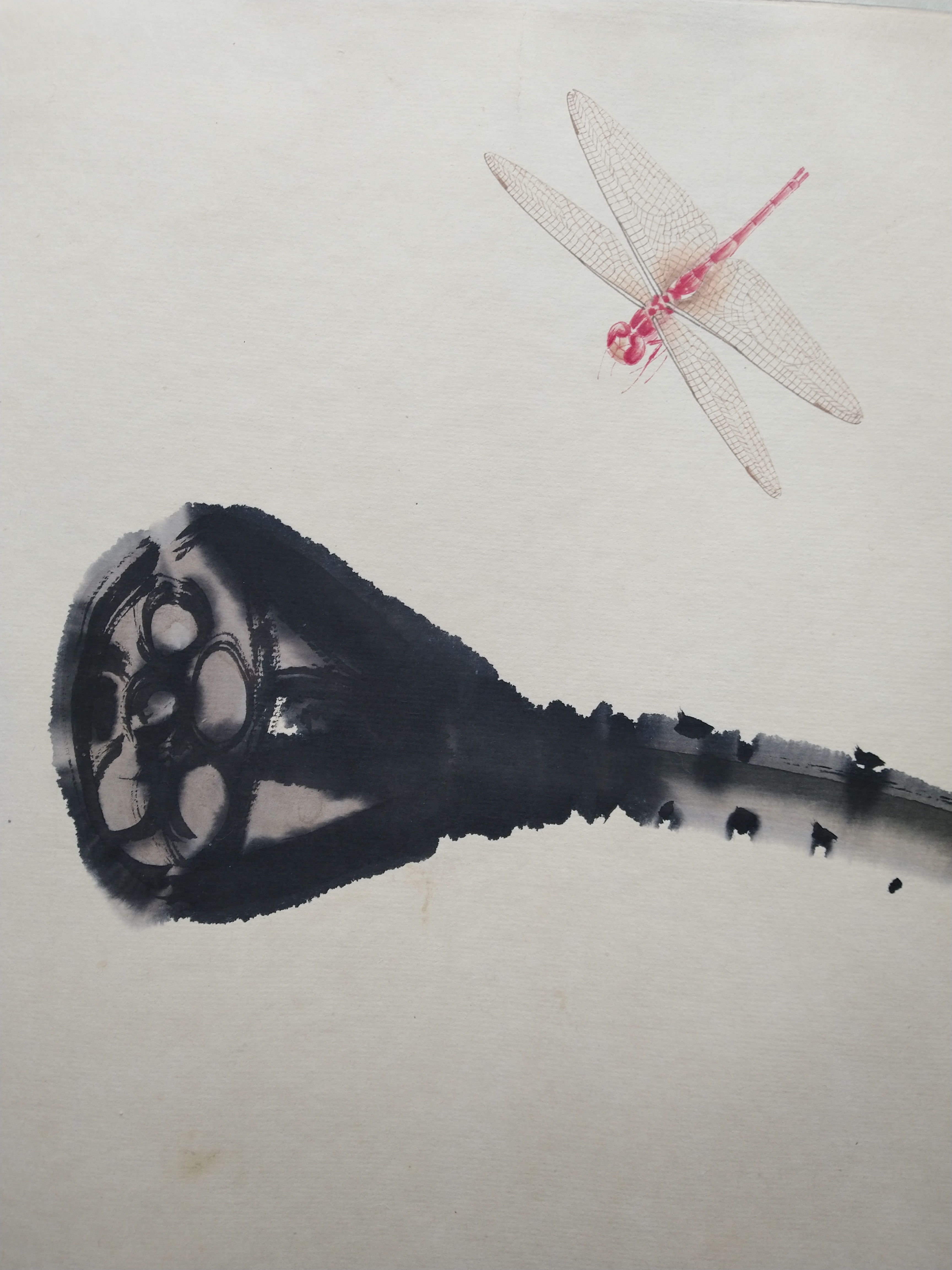 自藏齐白石《莲蓬蜻蜓》