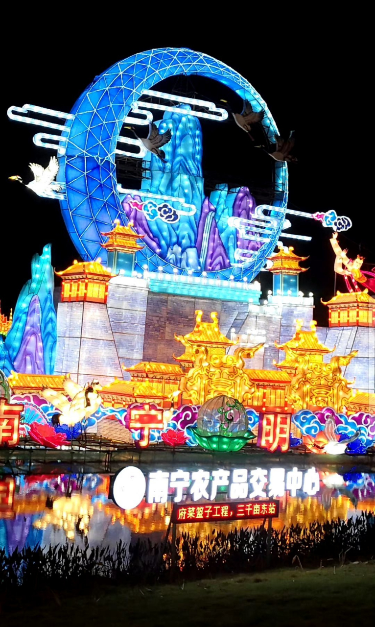 精美绝伦的灯展融入青秀山的园林山水,形成灯景辉映的景象.