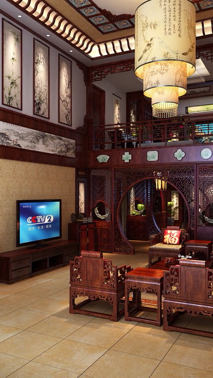中式风格配后期原木木作,在配有红木家具,怎么看都是豪华大气装修