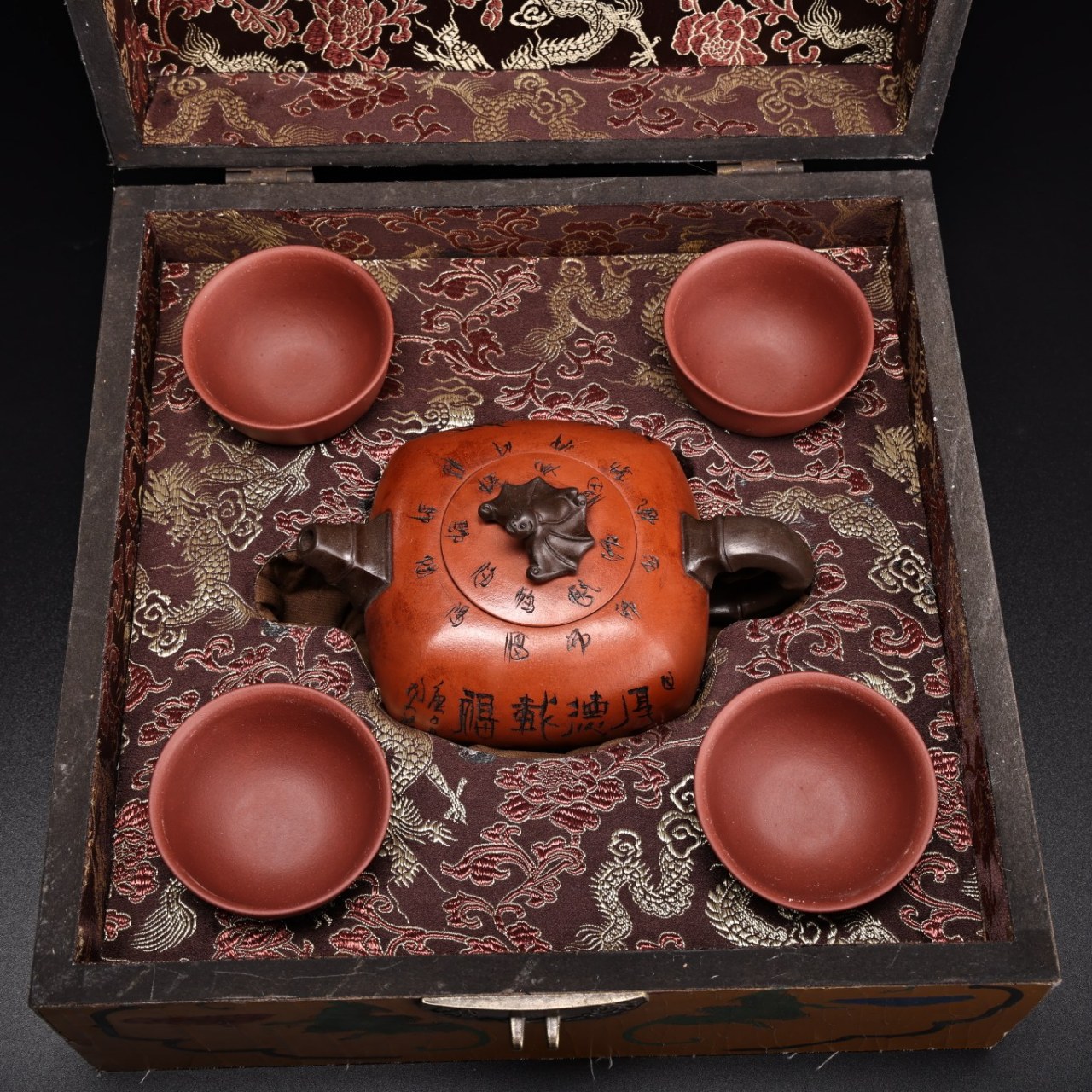 旧藏收清代宫廷御藏紫砂壶茶具一套 工艺精湛   造型独特精美 盒尺寸