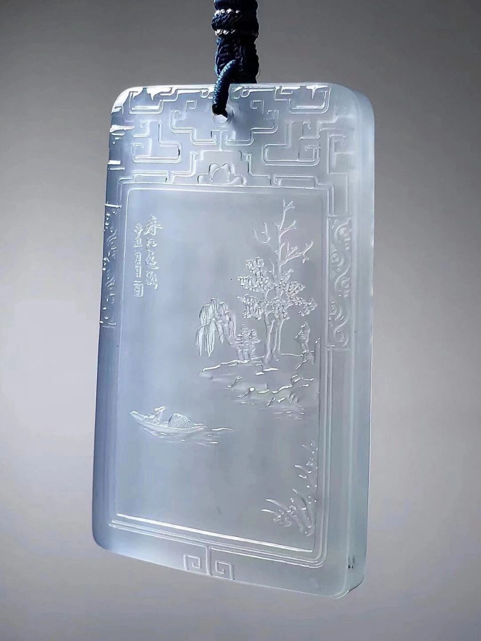 傍山傍水意境单品,天然翡翠山水牌挂件|||冰种精雕山水牌零