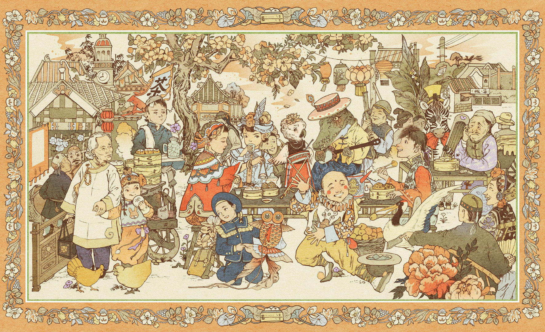 创意新派插画,融合中式美学和西方奇幻元素,展现出独特的风格