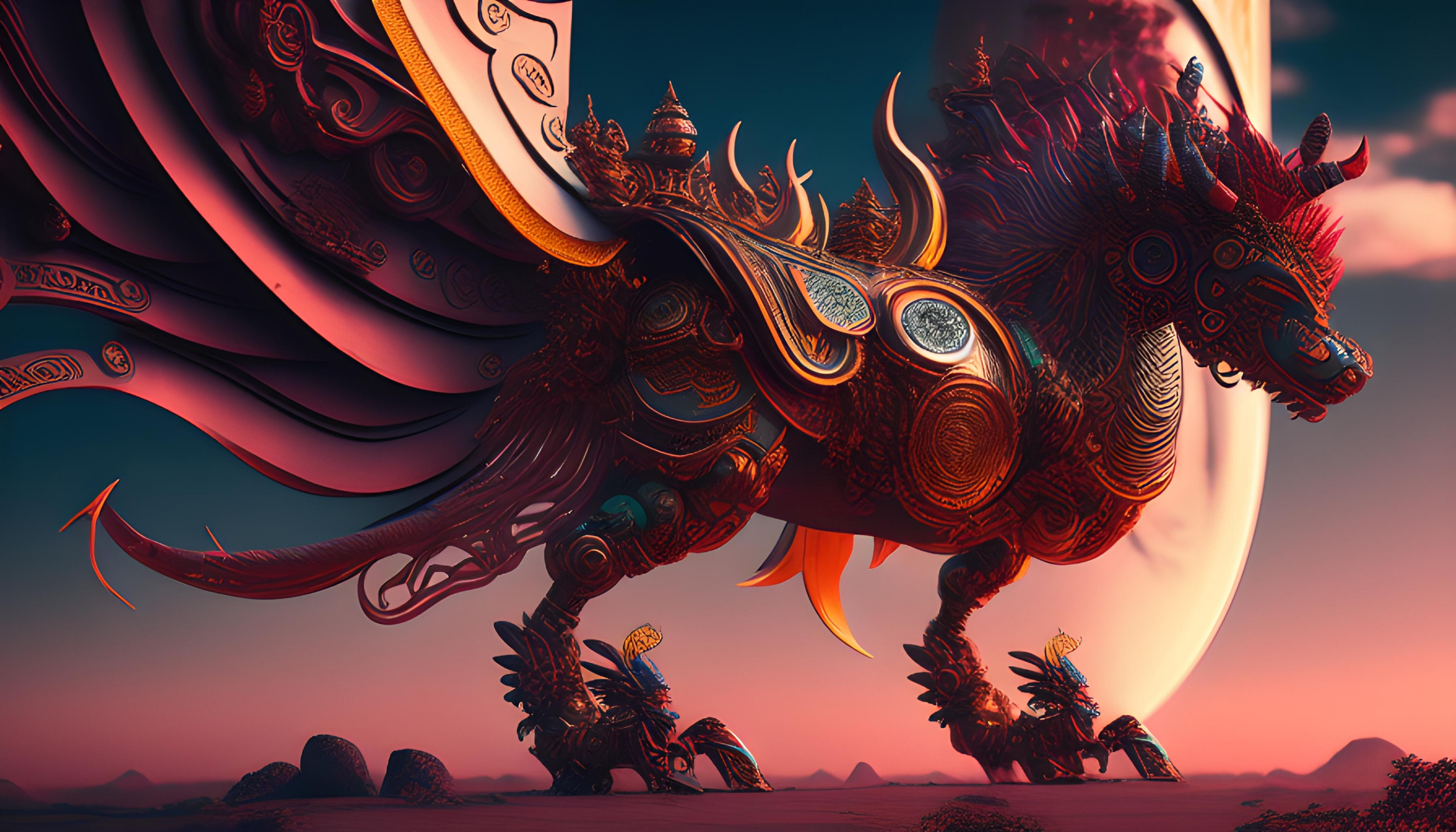 尝试出些上古神兽#四大神兽#  赛朋机械风,超现实照片 青龙 93 朱雀