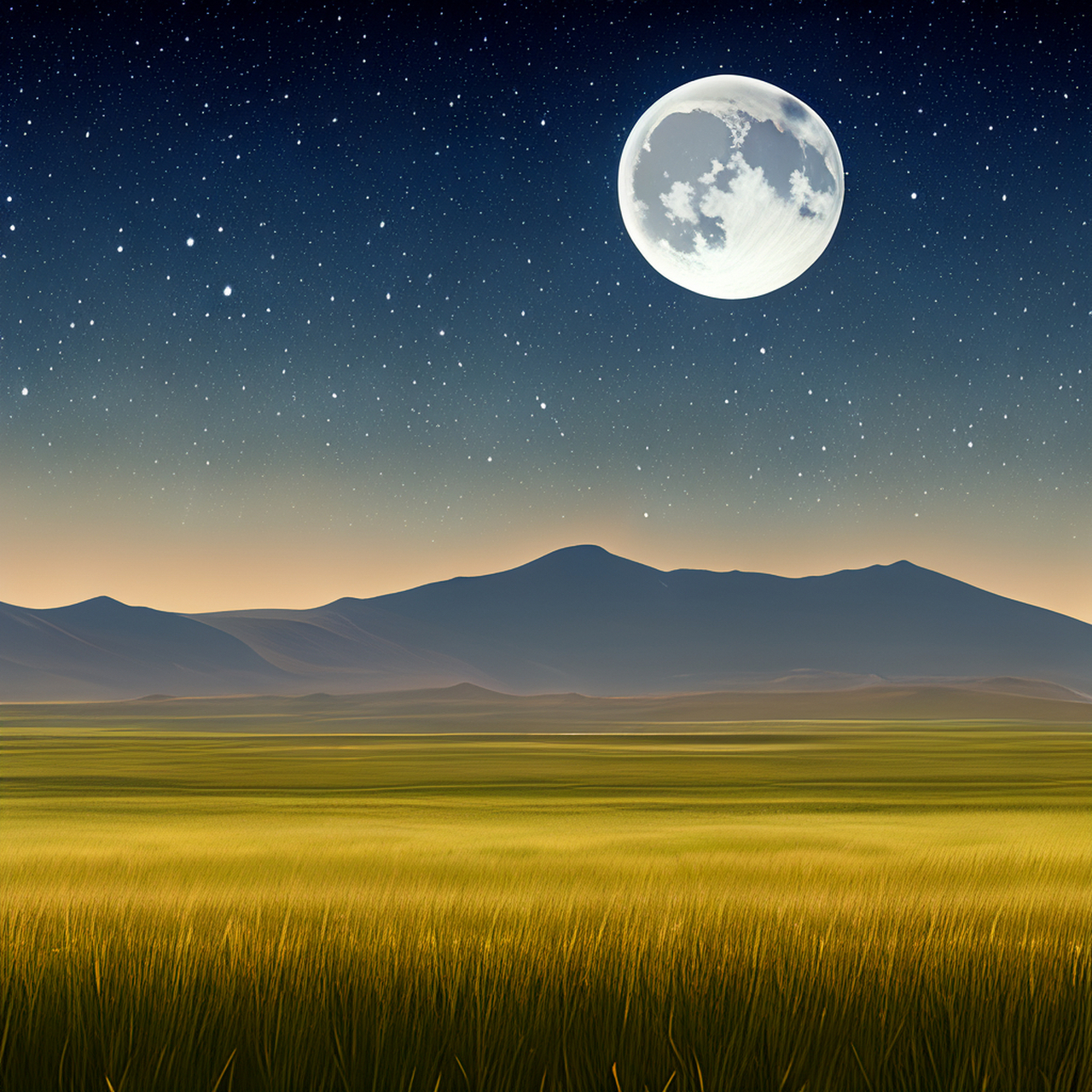 ai绘画:星空,月牙,远山,草原