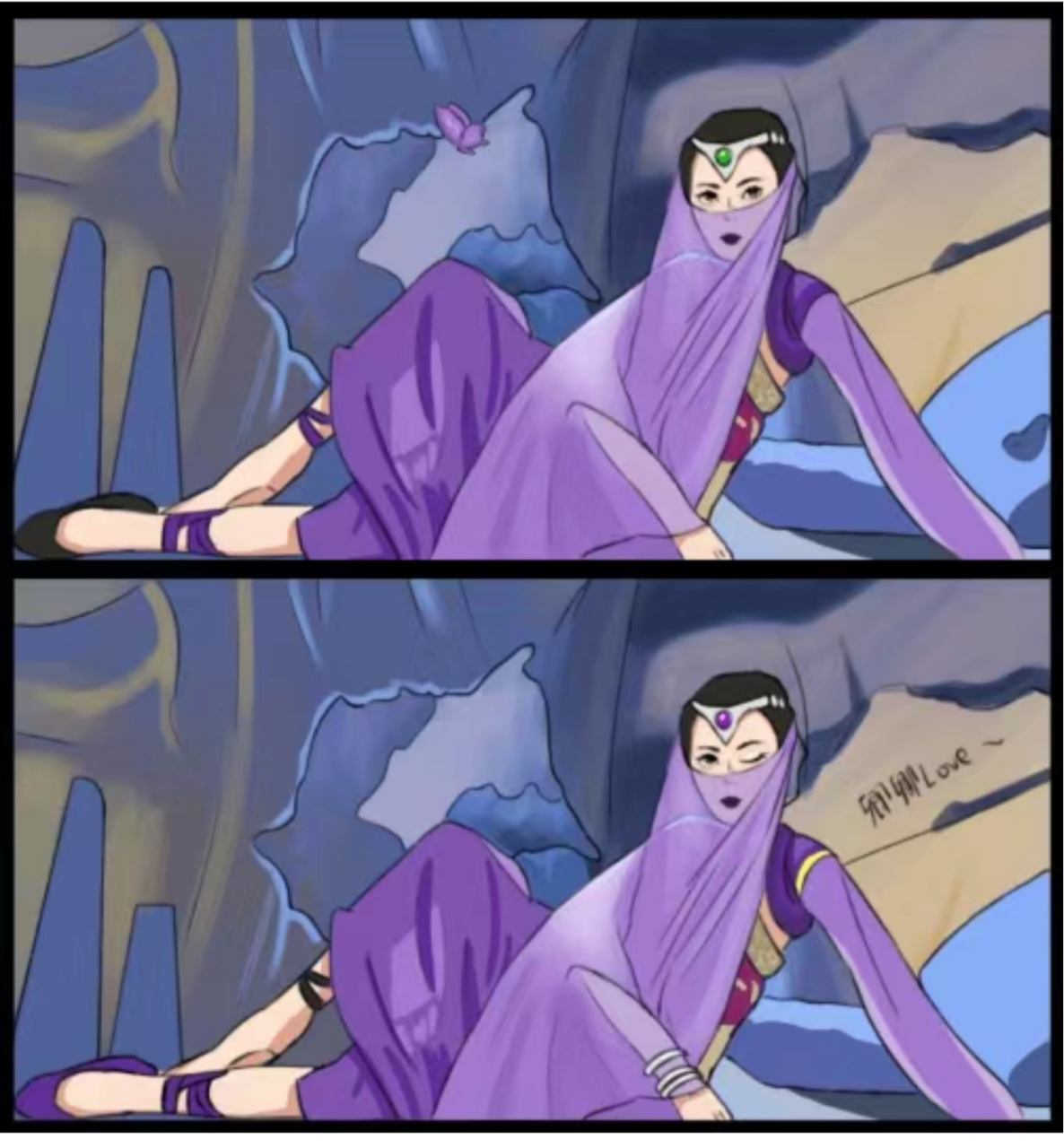 这个紫衣小仙女是在山洞中吗?