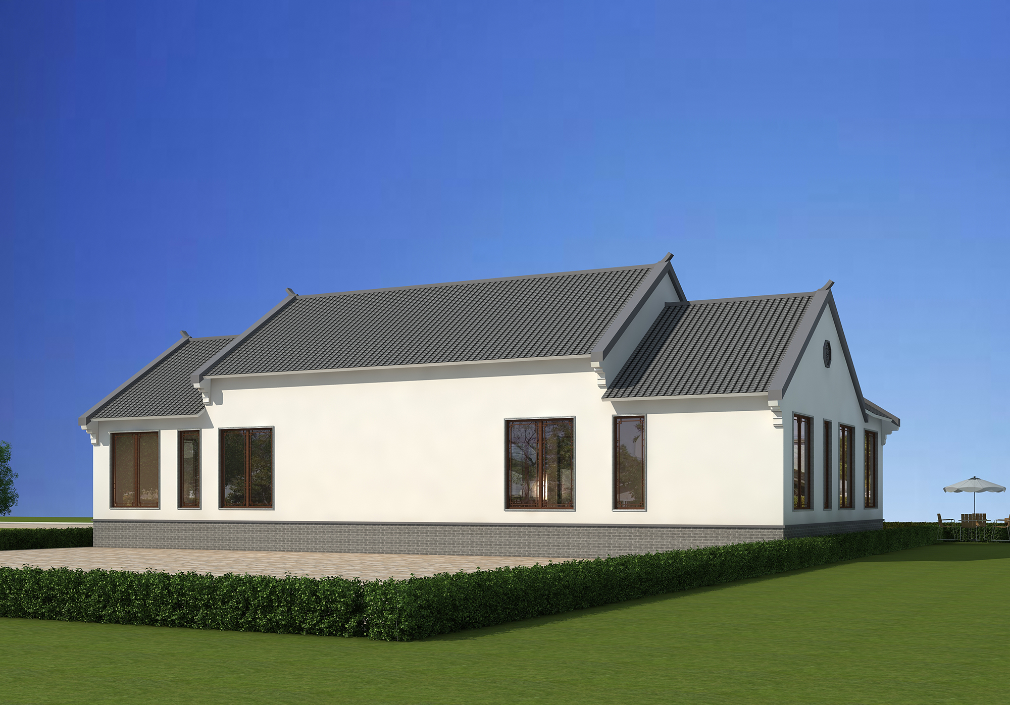 农村自建一层中式合院兄弟双拼别墅24*13米