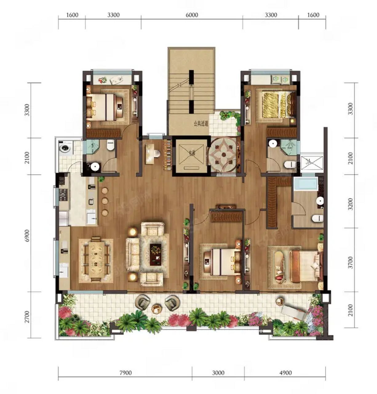 华丽的洋房小平层户型,通体的空中庭院,绝对让生活的档次达到了一种优