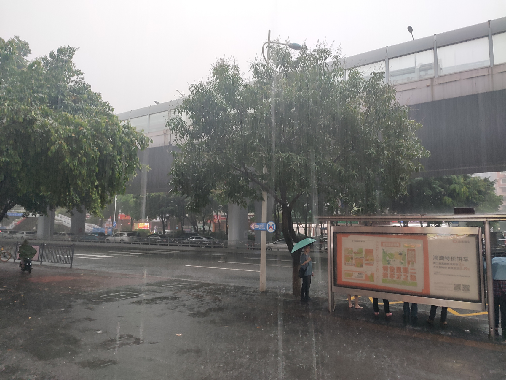 雷聲陣陣,大雨傾盆!下午三點多的岳陽小區公交樞紐站.