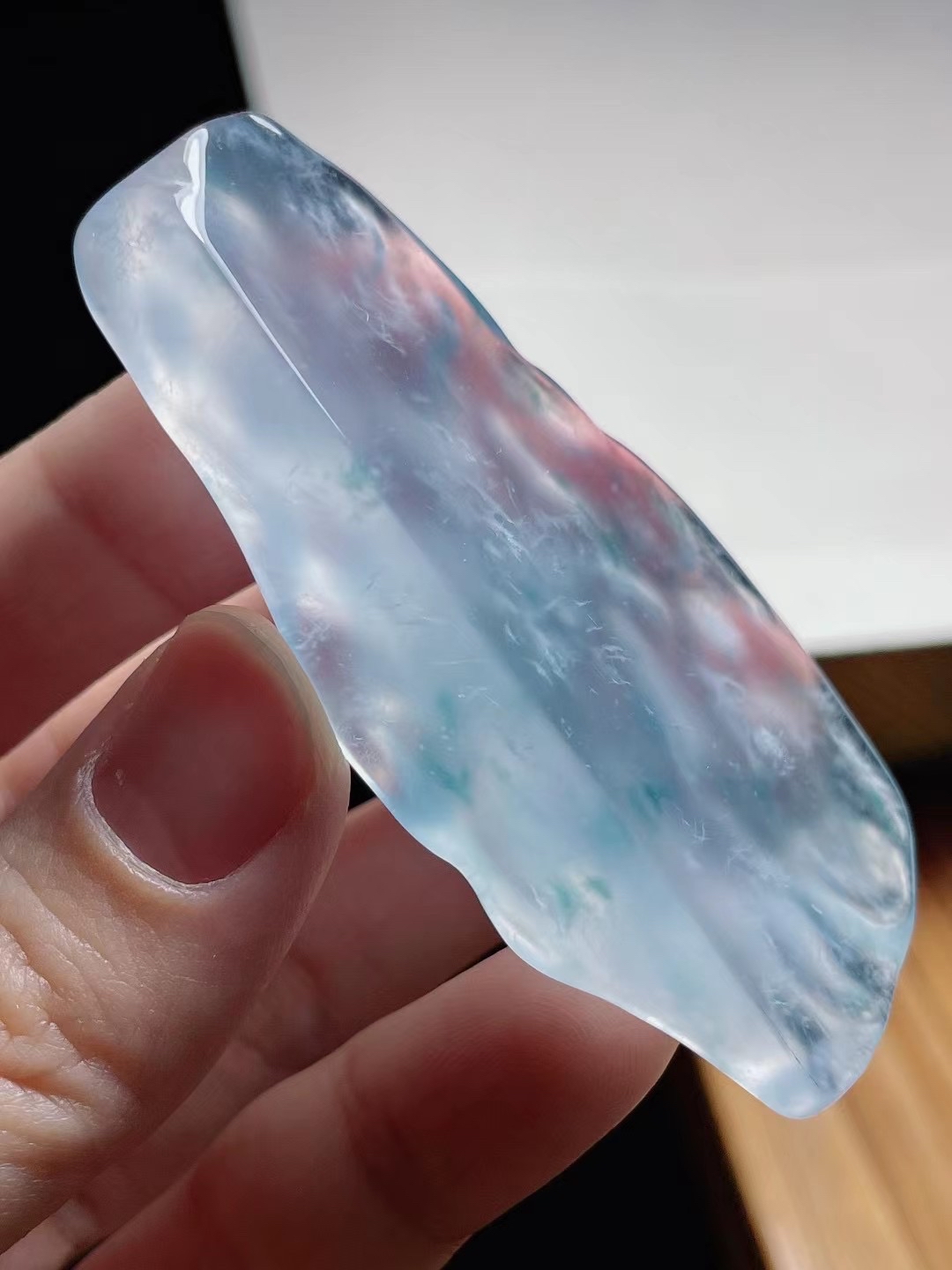 高冰玻璃底飘蓝花,杠味十足,高品质64.7-28.4-12.6mm