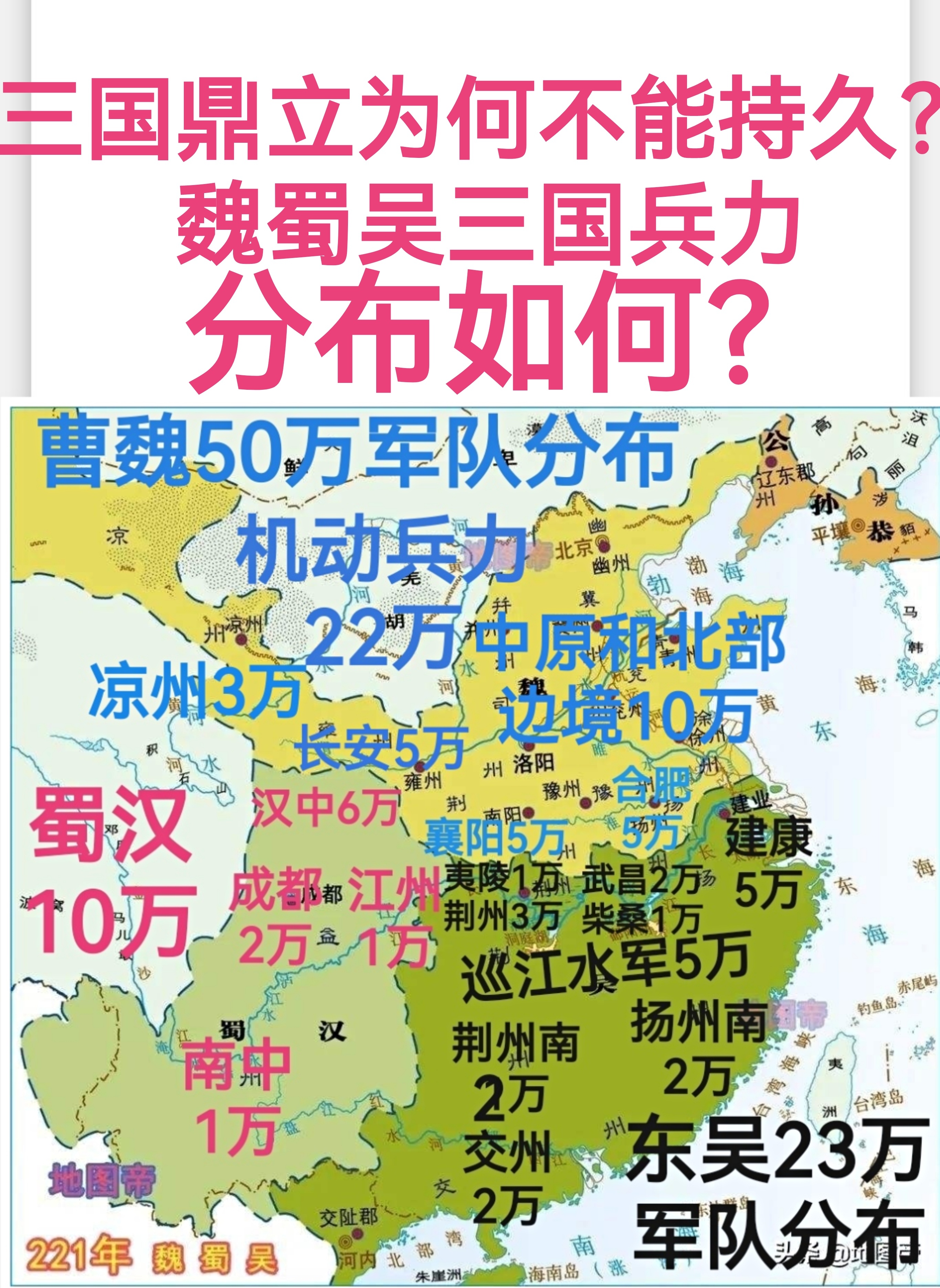 三国鼎立为何不能持久?魏蜀吴三国兵力分布如何?