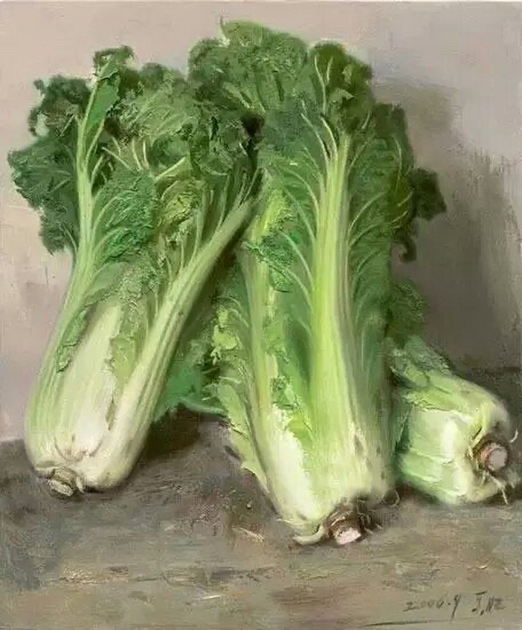 忻东旺老师画的静物白菜,色彩准确,笔触块面感很强,可惜天妒英才!