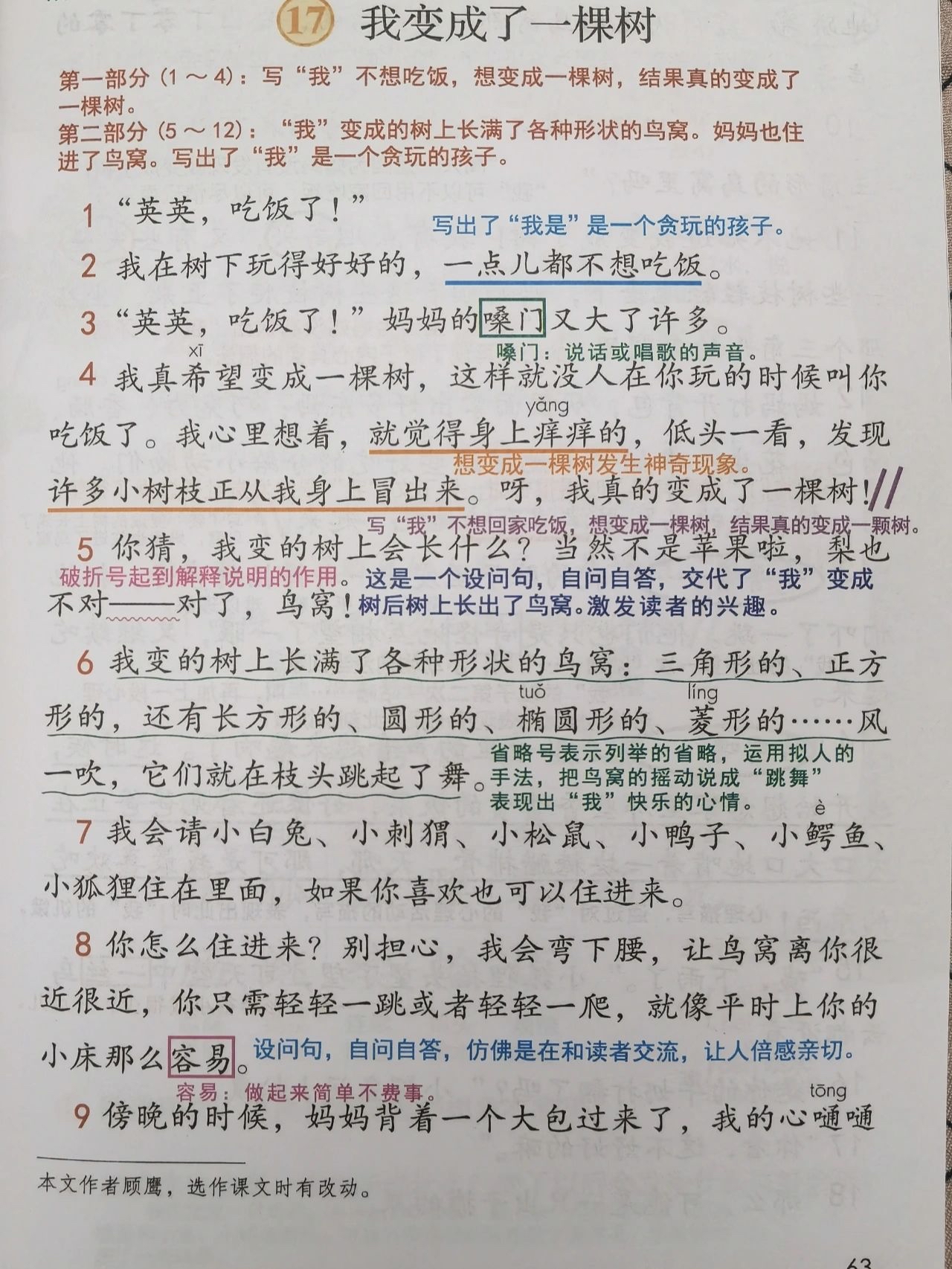 三年級語文下冊第十七課《我變成了一棵樹》課堂筆記