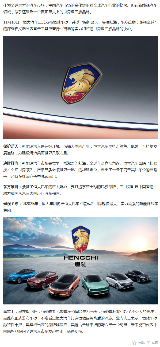 造世界级民族品牌 恒驰车标彰显霸主野心