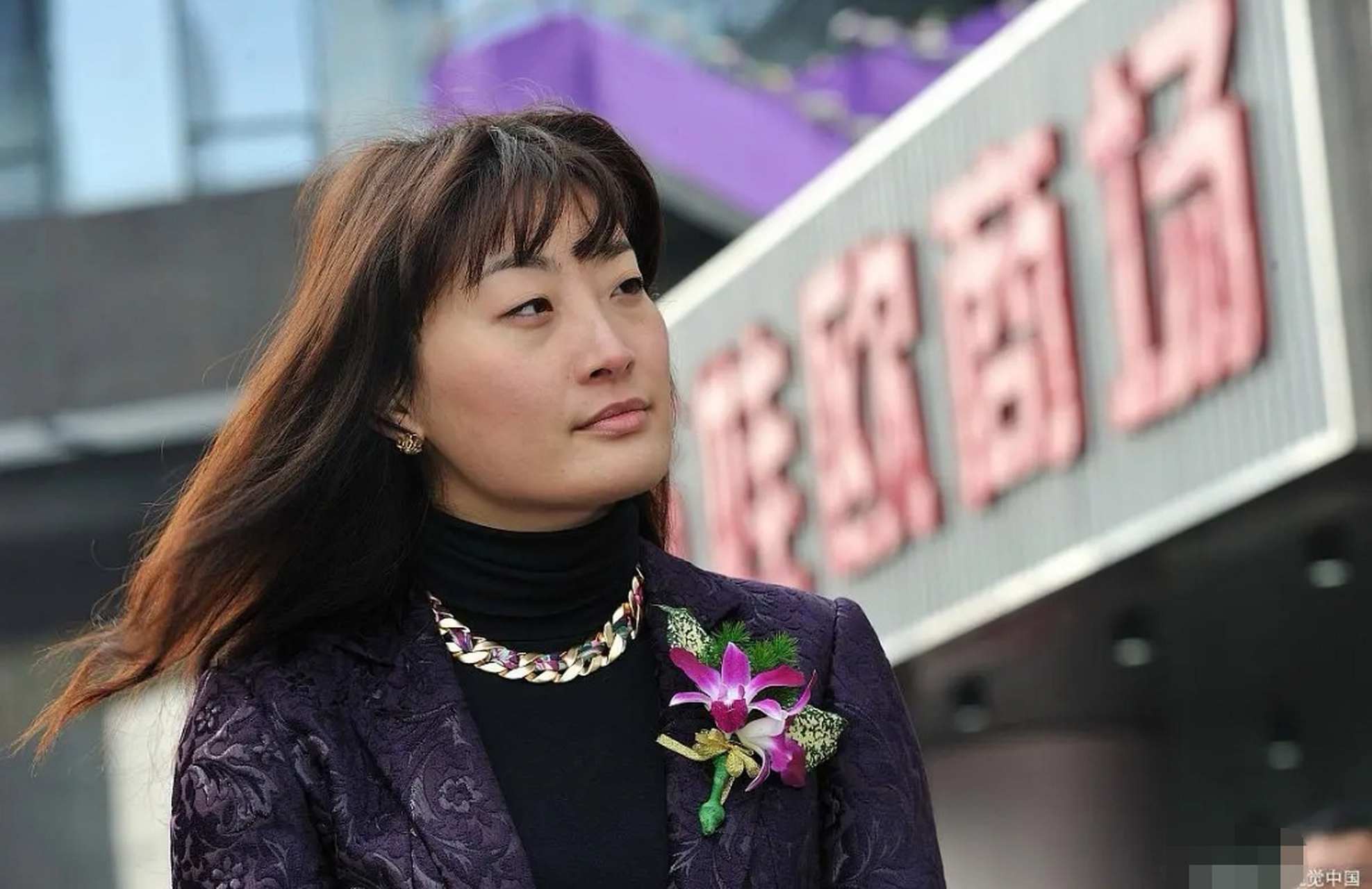 娃哈哈宗馥莉穿一件黑色打底衫,挽起了长发,露出端庄大气的五官,在