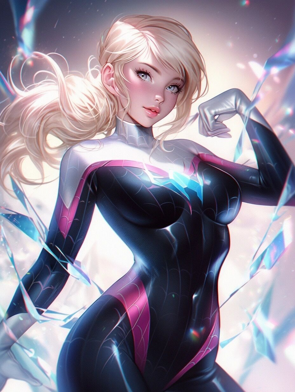 midjourney nijiv5 | 女蜘蛛侠格温斯黛西|||蹭一波蜘蛛侠:纵横宇宙ai