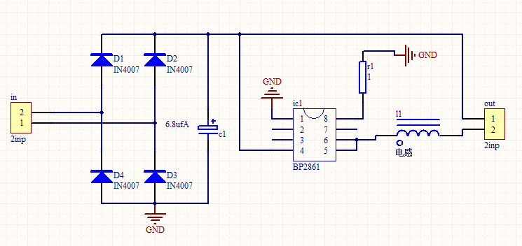 bp2861xj 非隔离降压型 led 恒流驱动芯片 无vcc电容