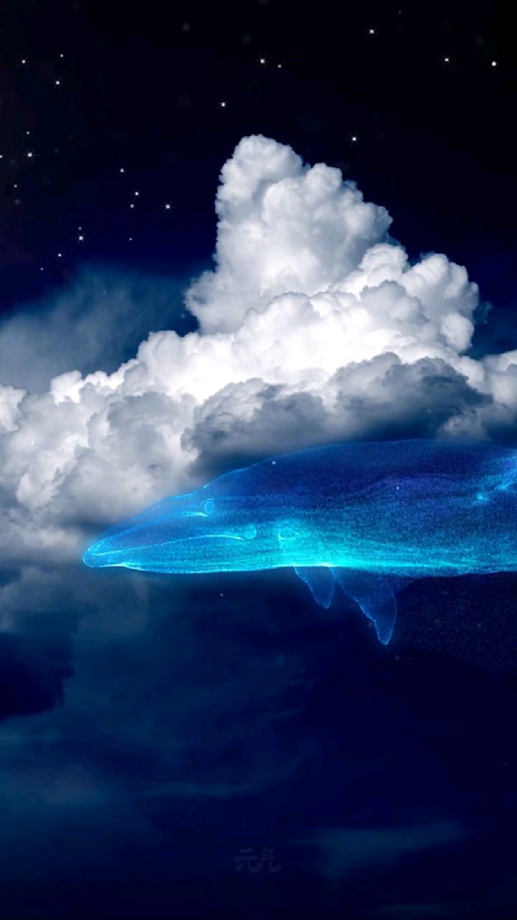 蓝色的鲸鱼在云层里遨游