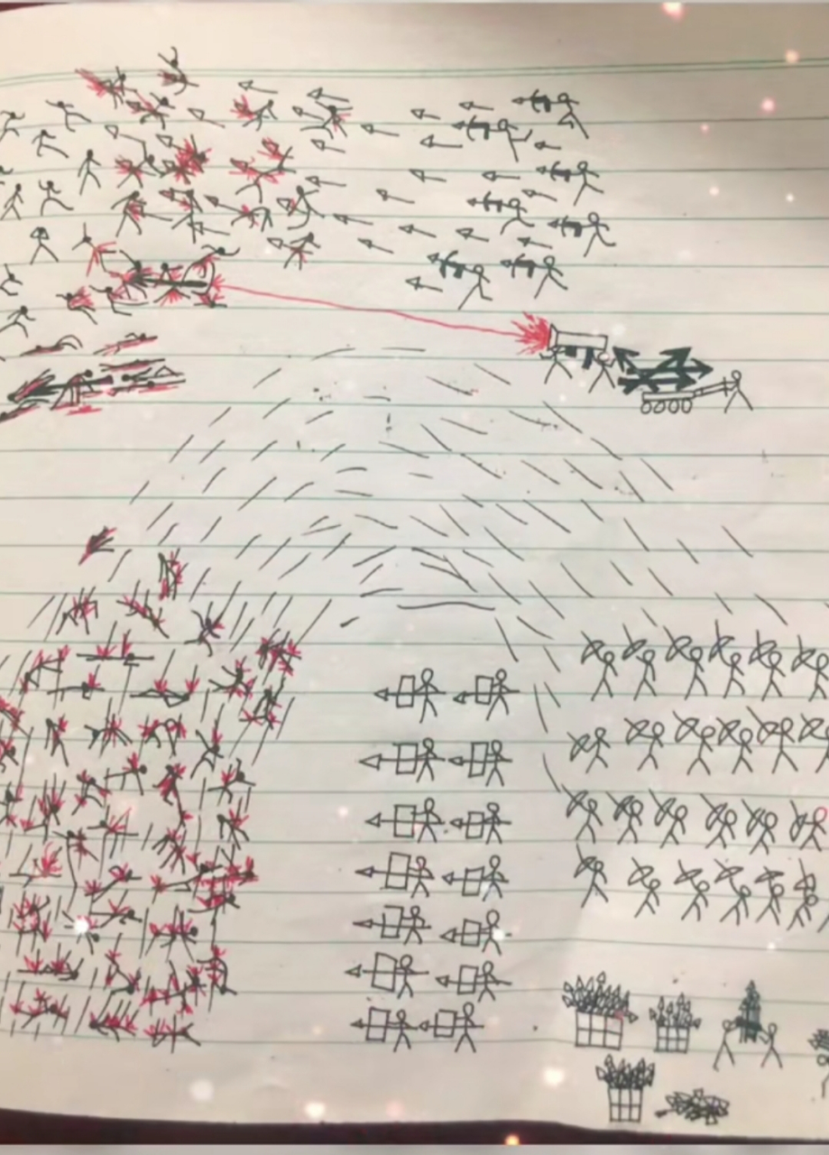 儿子的作业本,他写的不是作业,都是自己画的火柴人!