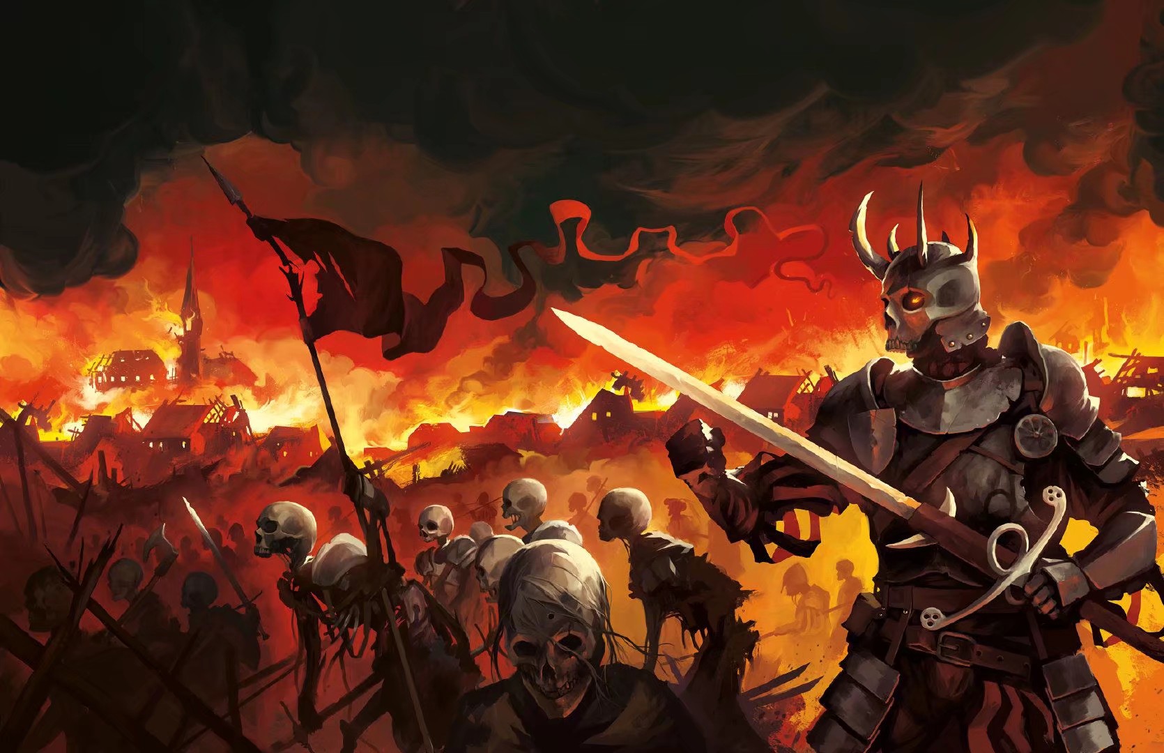 战场,概念插画,在红与黑中看到了悲壮和战血
