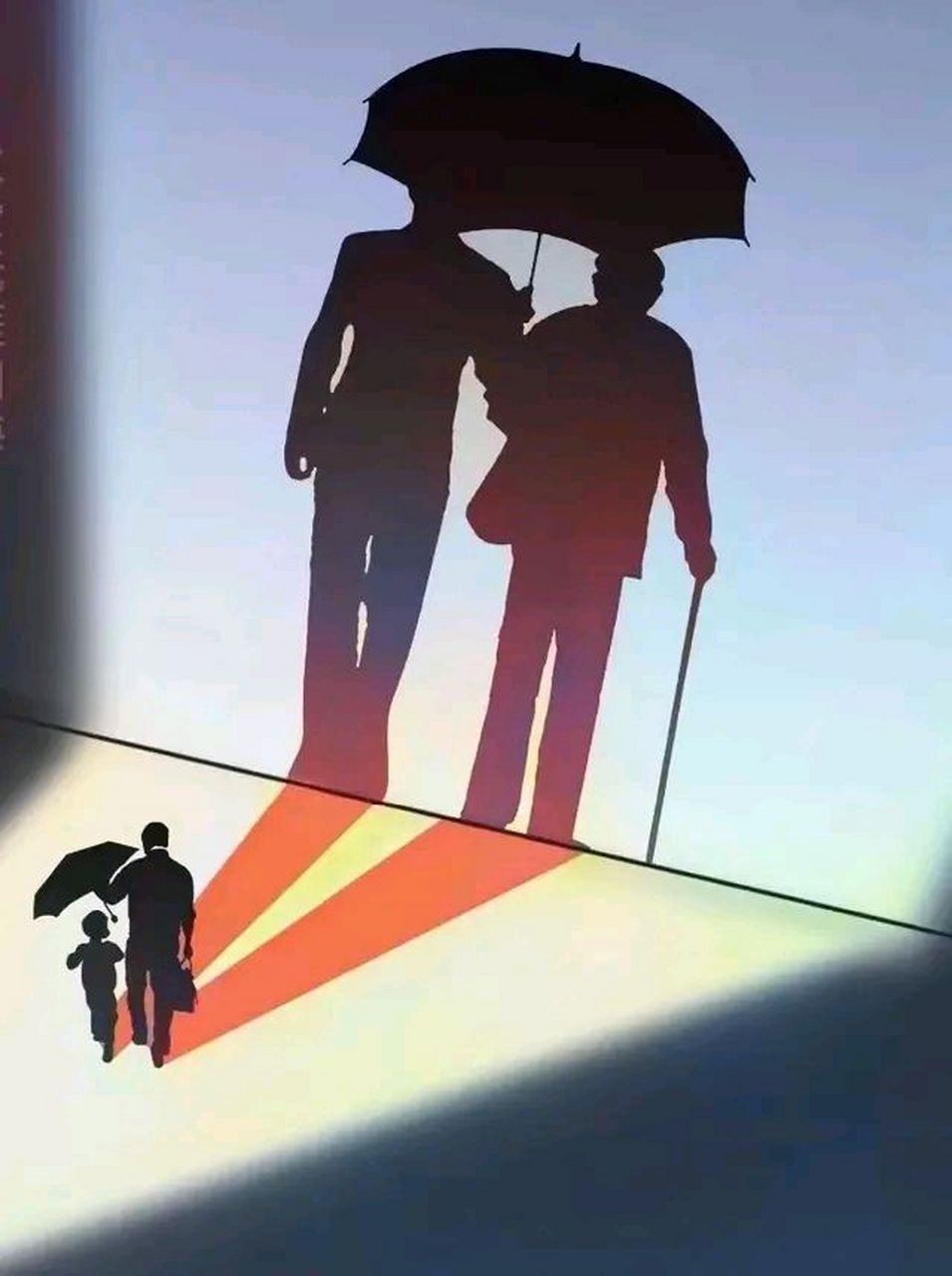 一位父亲为孩子打着伞,自己的后背却被雨水淋透了,这张照片曾经感动了