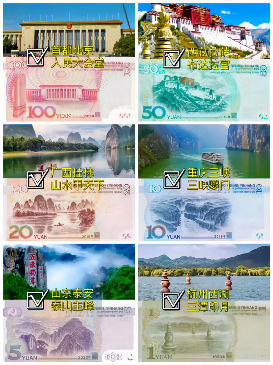 全套人民币背后的风景图片