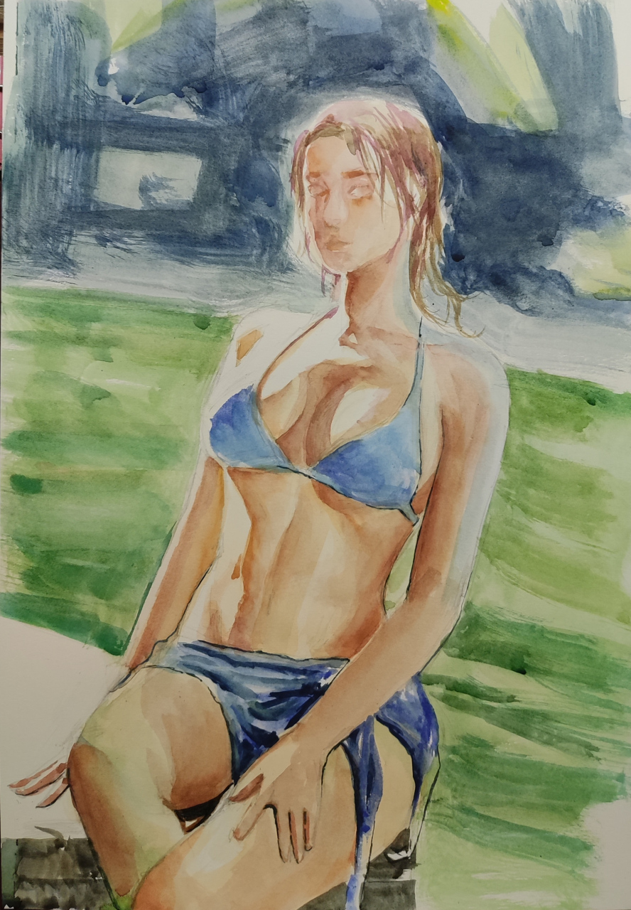 水彩练习 比基尼模特