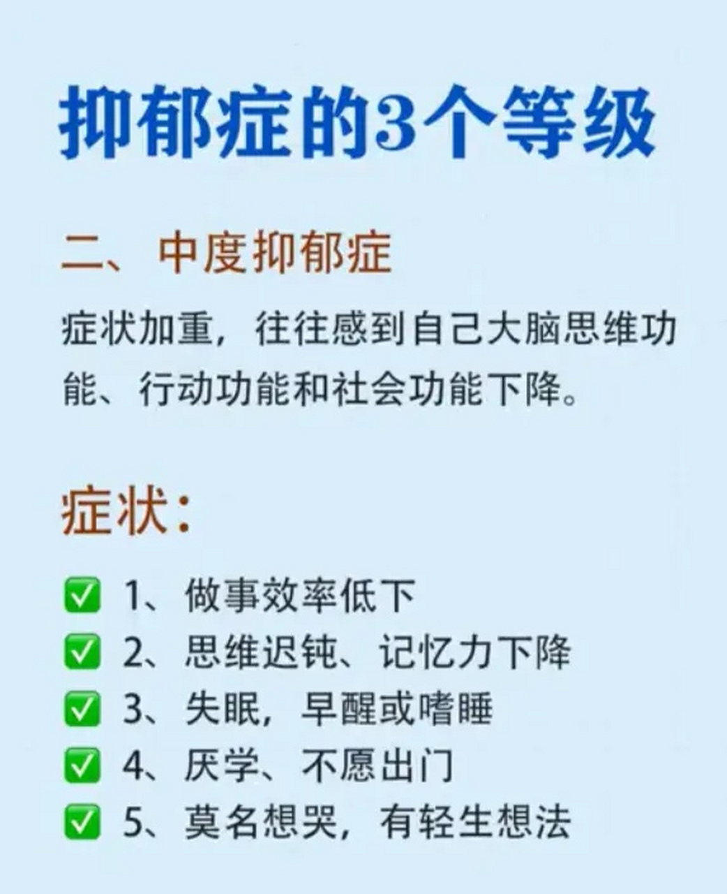 抑郁症,有3个等级,自测一下你处于哪一级?