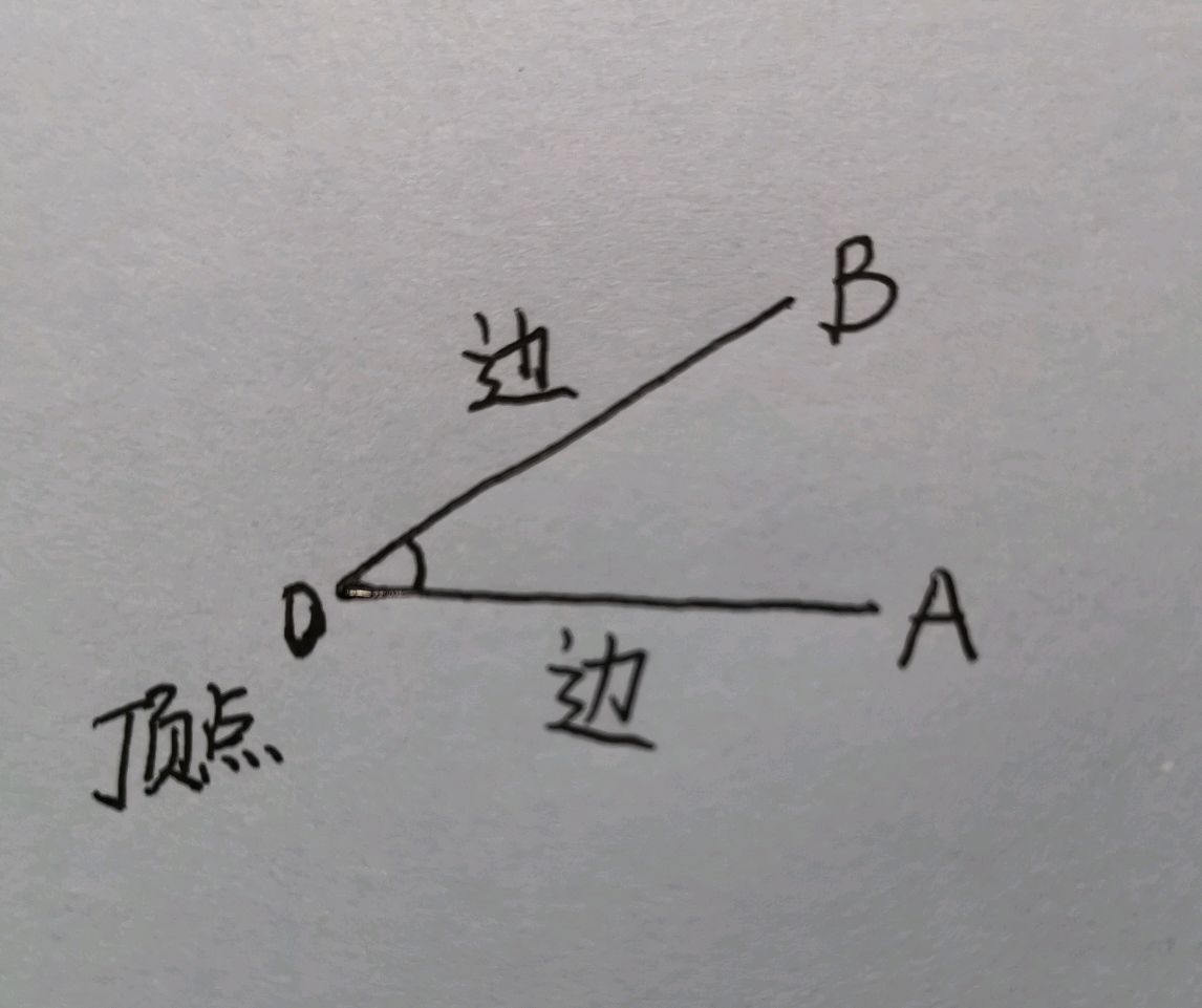 这个点叫做角的顶点 这两条射线叫做角的边