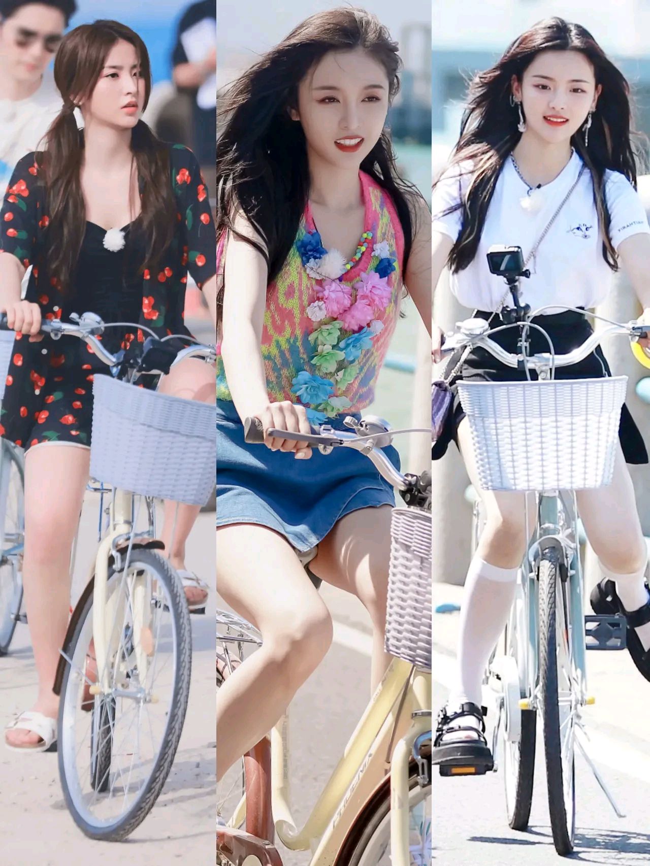 吴宣仪,金子涵与杨超越骑单车,太漂亮了