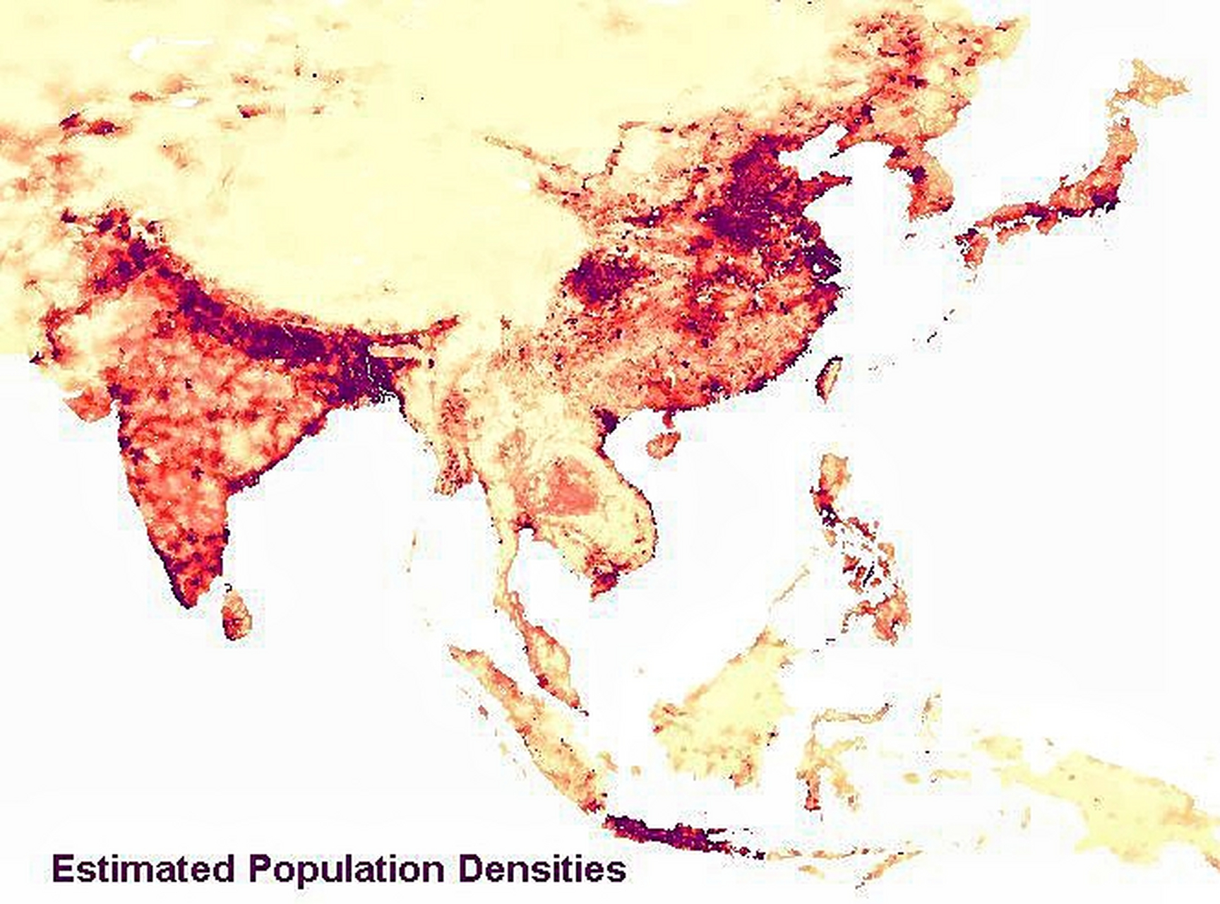 印度人口密度分布图,主要集中在北部,沿海没有大量聚集性非平衡分布