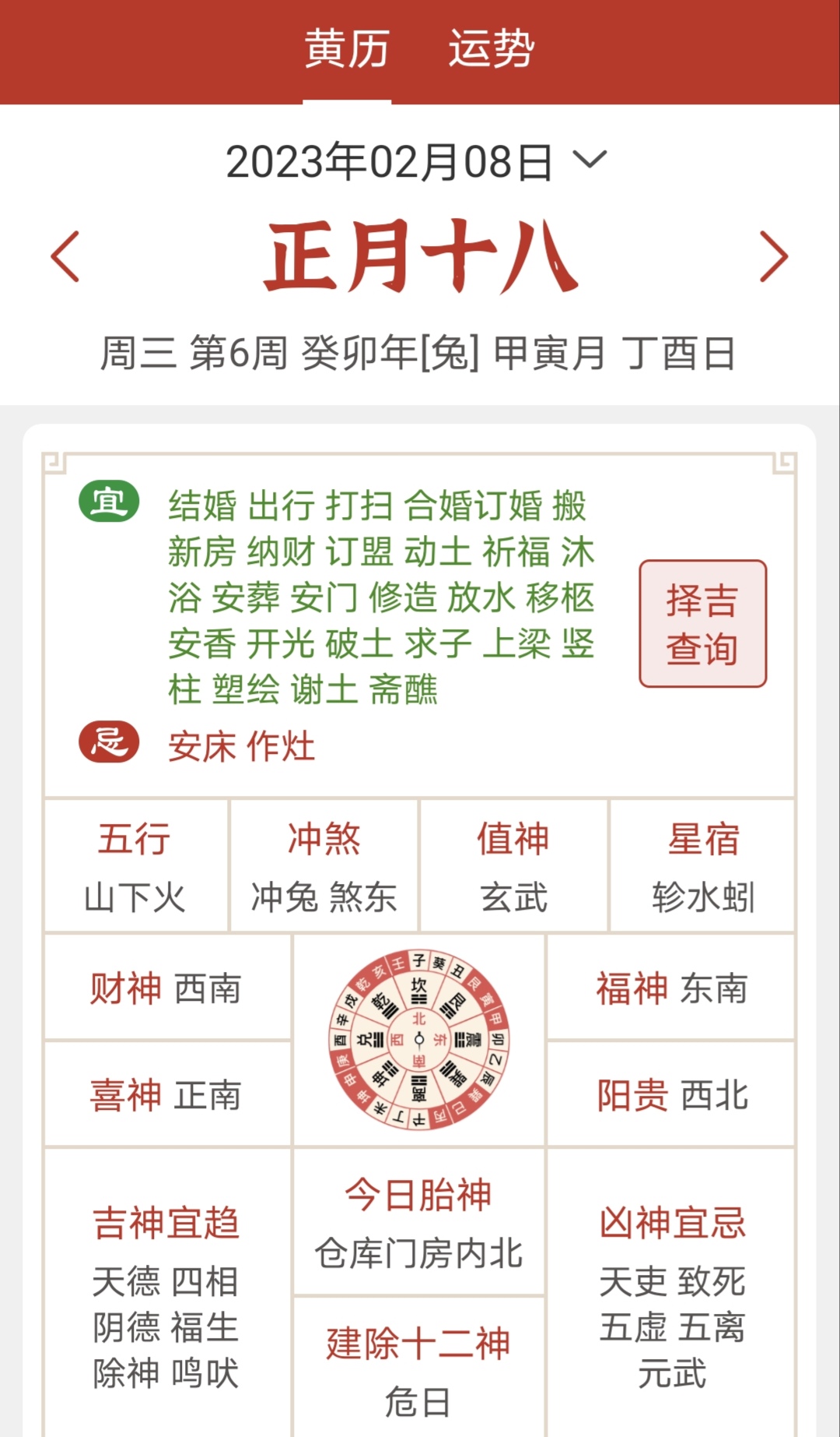 今天 阳历2023年2月8日 农历正月十八 癸卯年