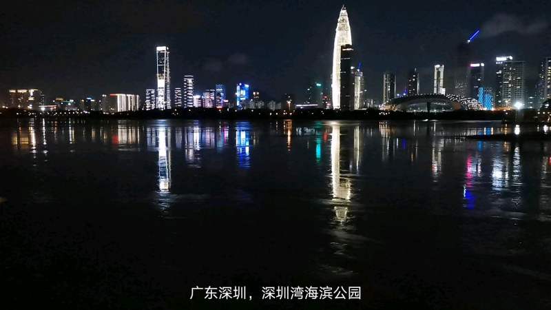 实拍深圳湾公园海边夜景3925米高的华润大厦尤为雄伟夺目