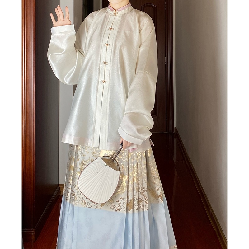 暗纹提花竖领对襟短衫