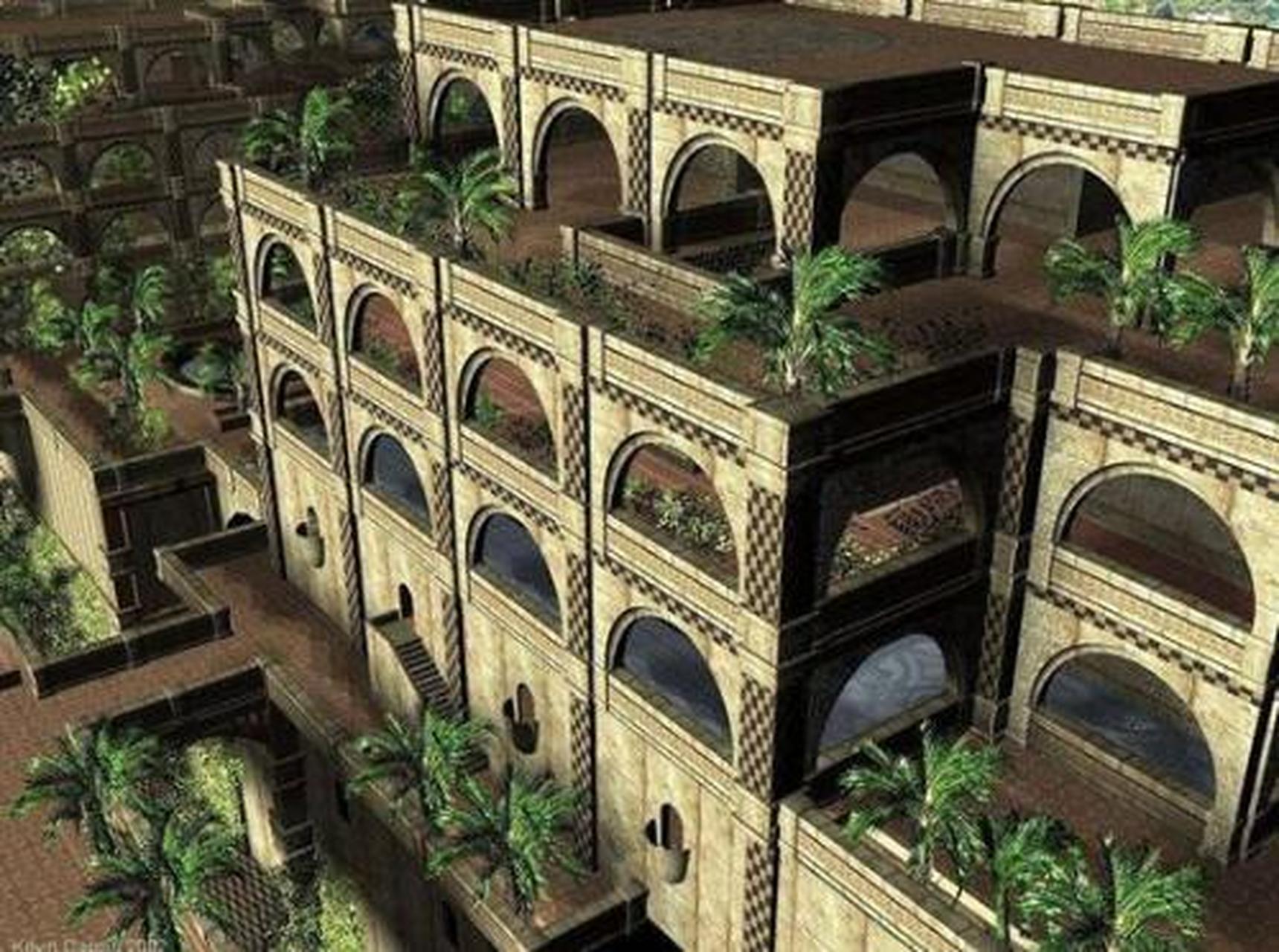 空中花园是古代世界七大奇迹之一,位于euphrates河东面,伊拉克首都